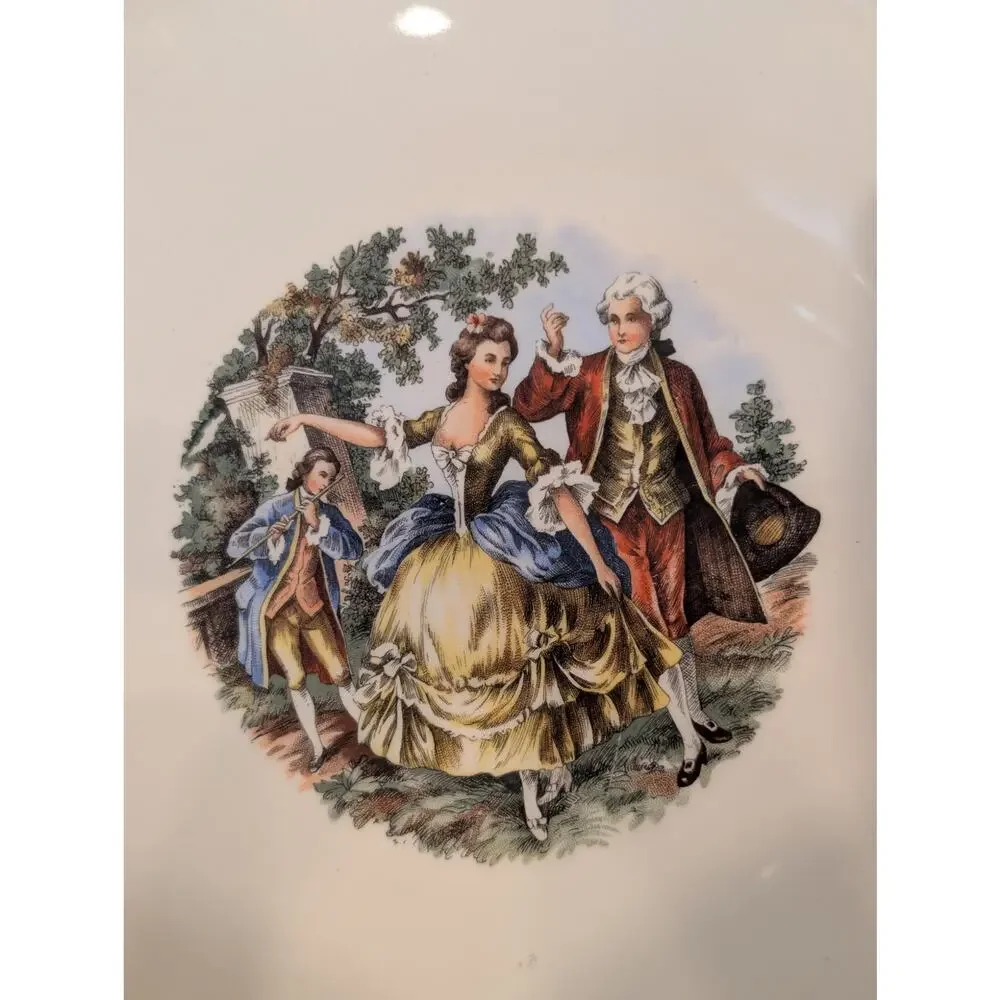 WS George Bolero Oval Platter - Colonial Couple - 22K Gold - Vintage 12